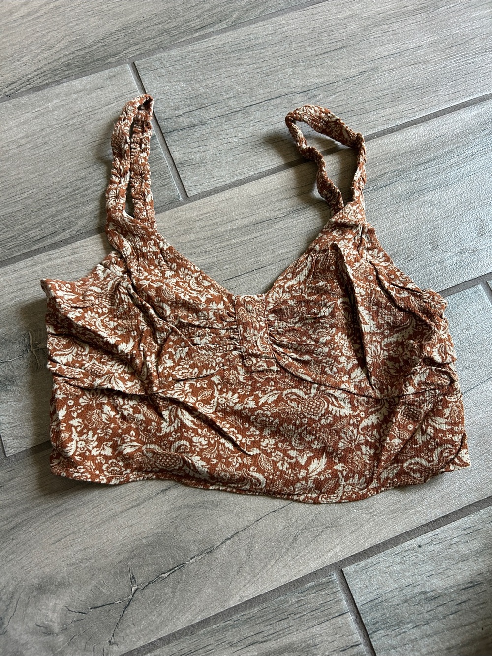 Paper Crane Rust Brown Floral Crop Tank